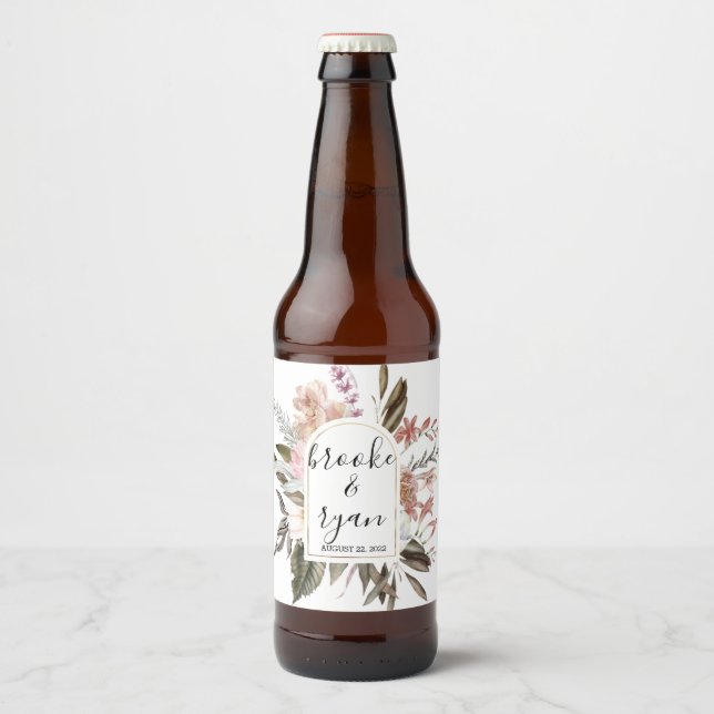 Rose Boho Wedding Beer Bottle Label (Front)