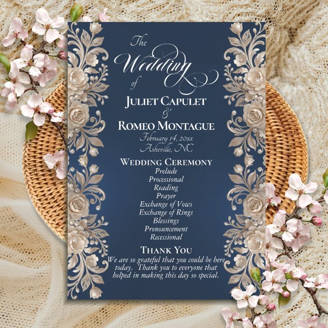Rose Border on Dark Blue - Wedding Program (Creator Uploaded)