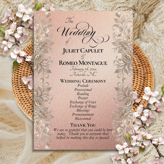Rose Border on Rose Gold - Wedding Program (Creator Uploaded)