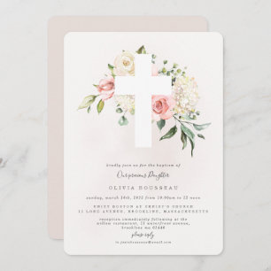 Rose Bouquet Baptism Christening Invitation