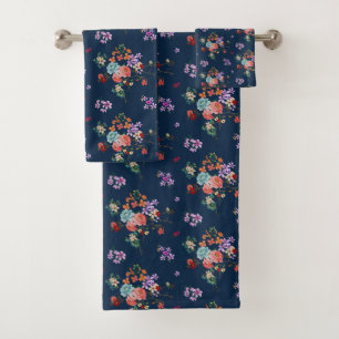 Rose Bouquet Floral Pattern Bath Towel Set
