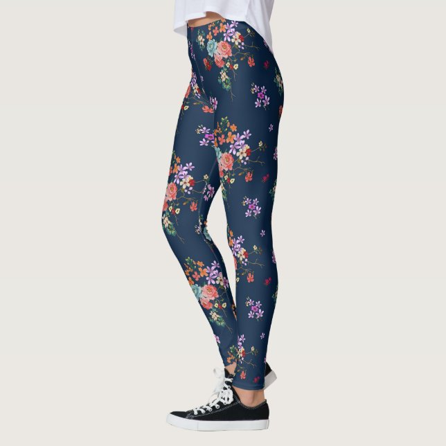 Rose Bouquet Floral Pattern Leggings (Left)