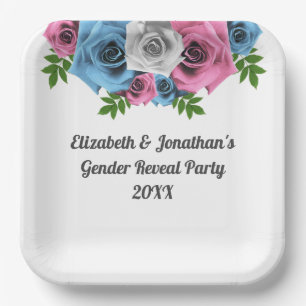Rose Bouquet Gender Reveal Paper Plate