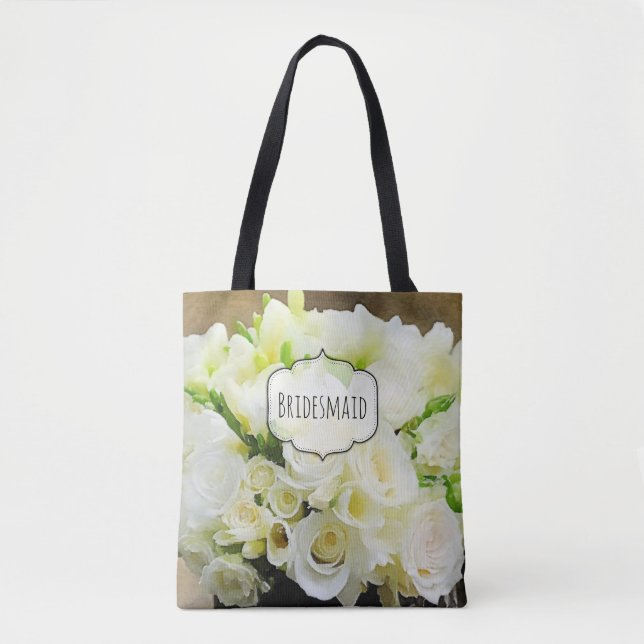 Rose Bouquet Natural White and Green Custom Tote Bag (Front)