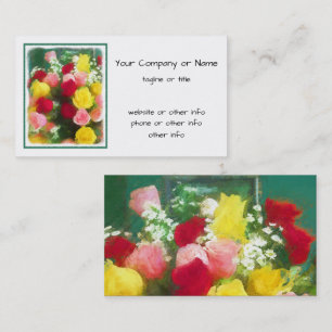 Rose Bouquet Painting - Cute Original Flower Art Business Card