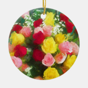 Rose Bouquet Painting - Cute Original Flower Art Ceramic Ornament