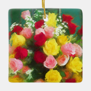 Rose Bouquet Painting - Cute Original Flower Art Ceramic Ornament