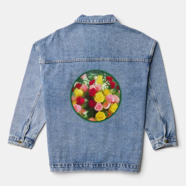 Rose Bouquet Painting - Cute Original Flower Art Denim Jacket (Back)