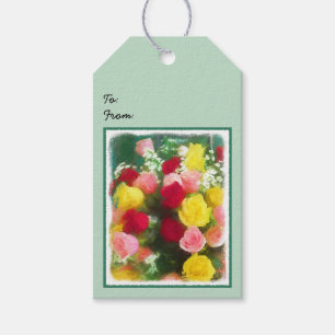 Rose Bouquet Painting - Cute Original Flower Art Gift Tags