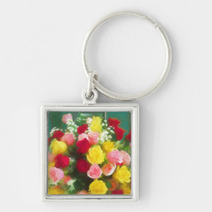 Rose Bouquet Painting - Cute Original Flower Art Keychain
