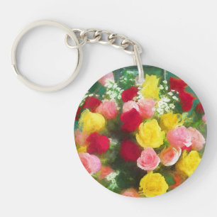 Rose Bouquet Painting - Cute Original Flower Art Keychain