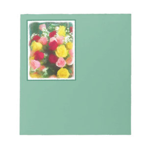 Rose Bouquet Painting - Cute Original Flower Art Notepad