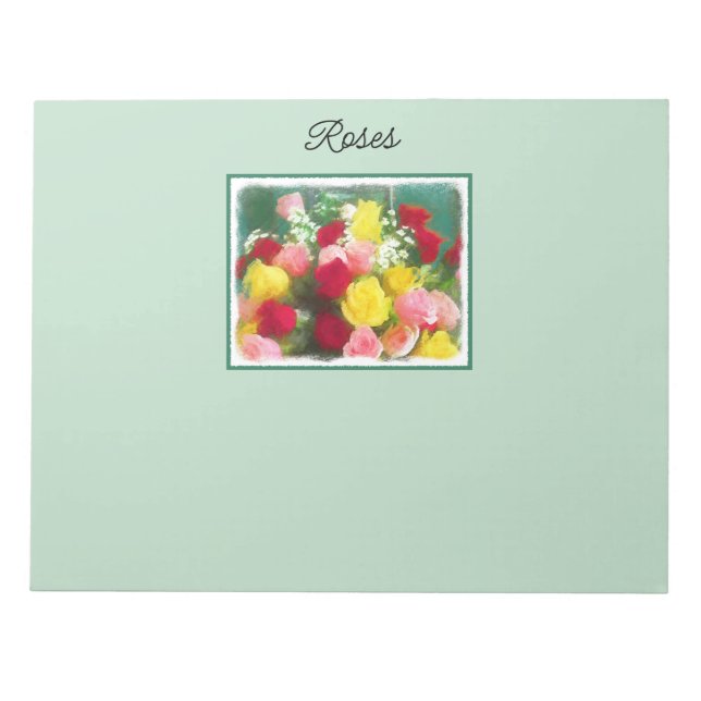 Rose Bouquet Painting - Cute Original Flower Art Notepad (Front)