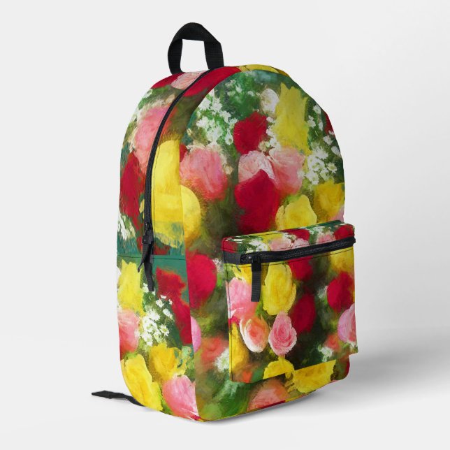 Rose Bouquet Painting - Cute Original Flower Art Printed Backpack (Back Corner Left)