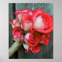 Rose Bouquet | Poster rustique en bois de grange