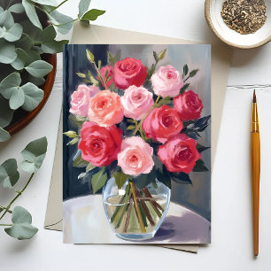 Rose Bouquet Red Floral Watercolor Painting Postcard