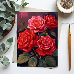 Rose Bouquet   Red Floral Watercolor Painting Postcard