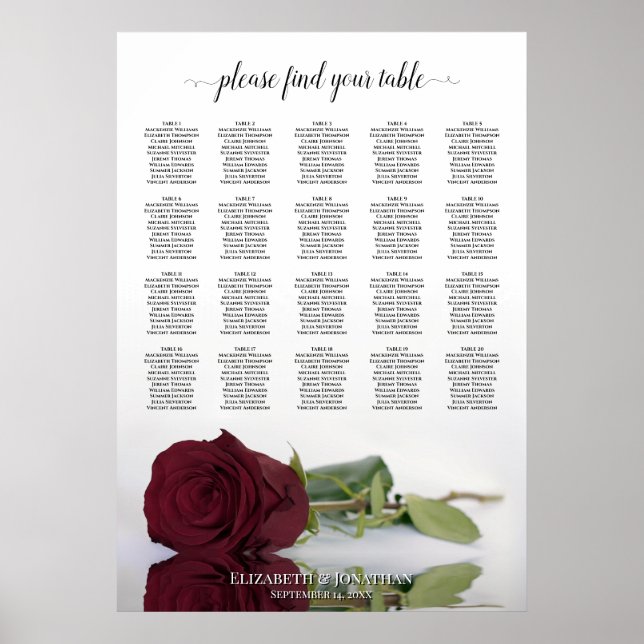 Rose Bourgogne 20 Tableau Chic Mariage Tableau de  (Devant)