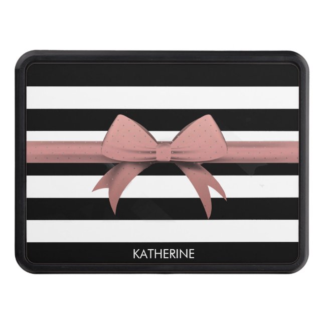 Rose Bow and Stripes Trailer Hitch Cover (Front)