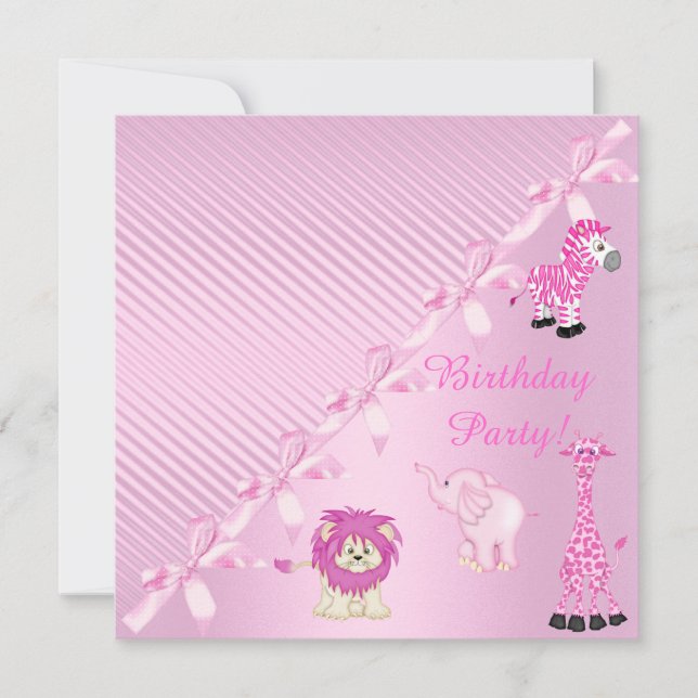 ROSE BOW ZOO ANIMAUX ANNIVERSAIRE INVITATION À LA  (Devant)