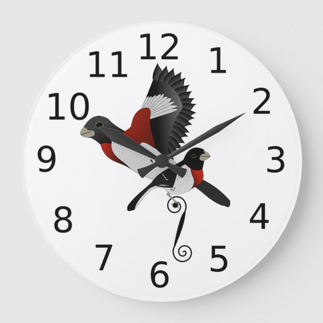 Rose Breasted Grosbeak Cardinal Bird Large Clock (Front)
