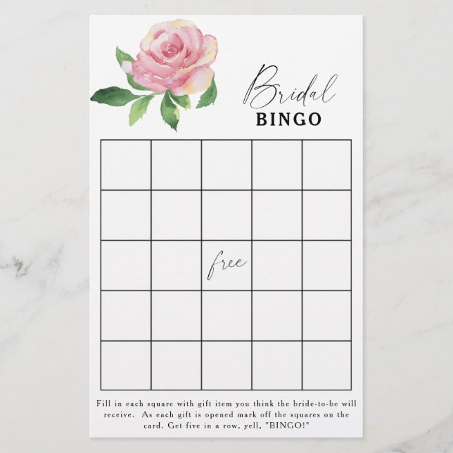 Rose - Bridal shower bingo game (Front)