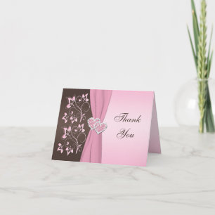 Rose, Brown Floral Coeurs joints Carte de remercie