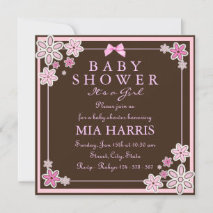 Rose & Brown Floral Moderne Baby shower Invitation