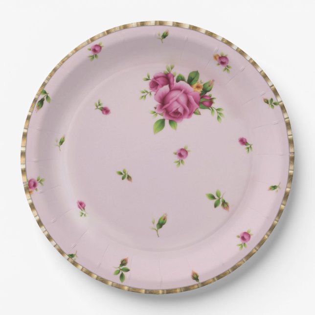 Rose Bud China Princess Party Paper Plates (Front)