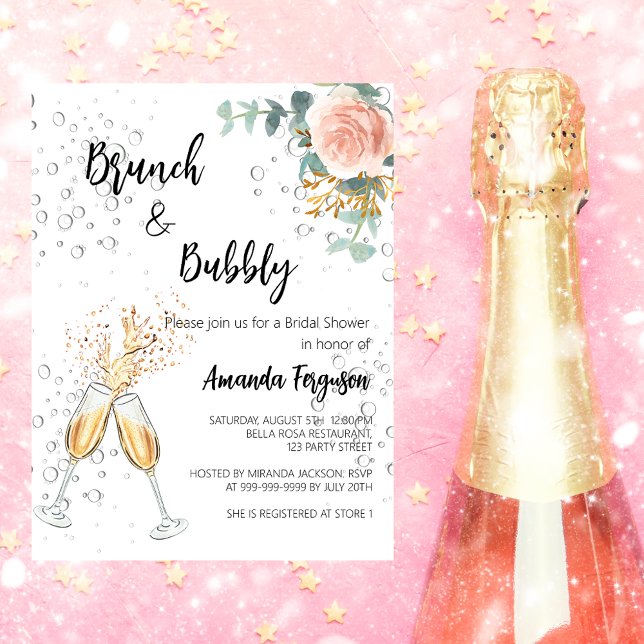 Rose Budget Brunch Bubbly Bridal Shower invitation Flyer (Creator Uploaded)