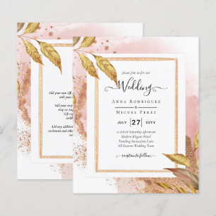 ROSE BUDGET Gold Feuilles de mariage Inviter QR Co