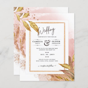 ROSE BUDGET Gold Feuilles de mariage Inviter QR Co