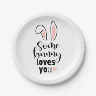 Rose Bunny Ears Some Bunny Loves You Easter Paper Plate