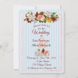 Rose Burgundy Blue Floral Faire-part de mariage