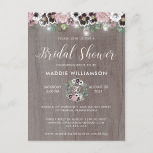 Rose Burgundy Rustic Boho Bridal Shower Invitation Postcard