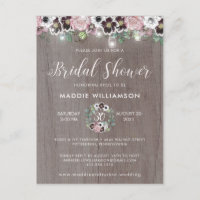 Rose Burgundy Rustic Boho Bridal Shower Invitation
