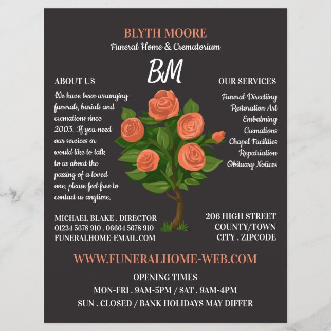 Rose Bush, Funeral Home, Directors Flyer (Front)