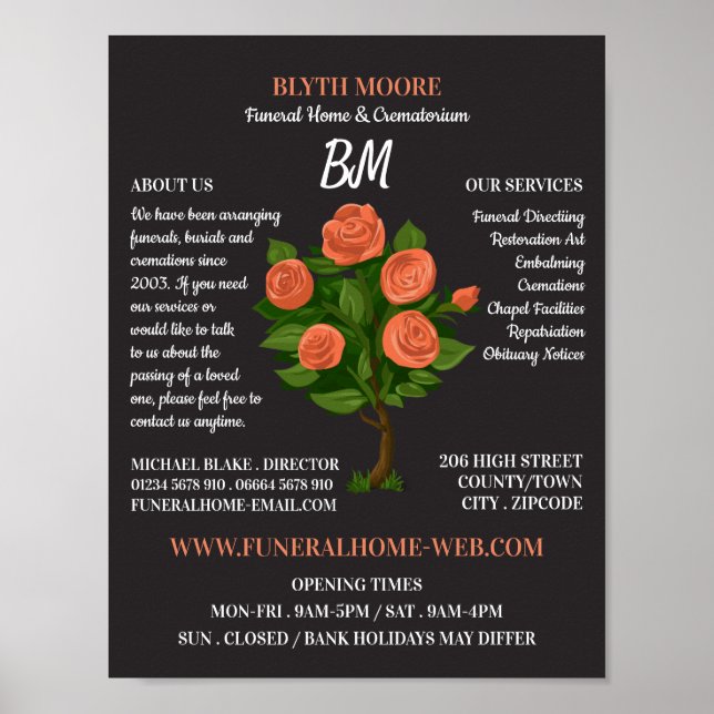 Rose Bush, Funeral Home, Directors Poster (Front)