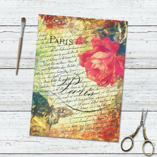 Rose Butterfly Victorian French Letter Paris  Tissue Paper