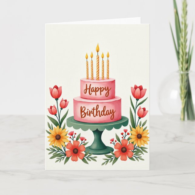Rose Cake Birthday Card (Front)