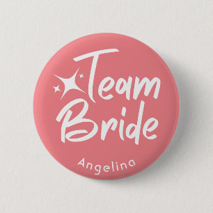 Rose Calligraphy Team Bride Personalized Button