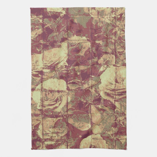 Rose camouflage pattern on tiled wall background kitchen towel (Vertical)