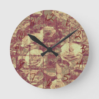 Rose camouflage pattern on tiled wall background round clock