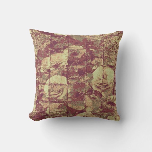 Rose camouflage pattern on tiled wall background throw pillow (Front)
