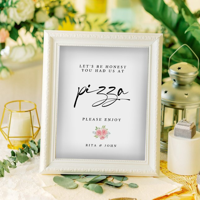 Rose Carnation Calligraphy Pizza Bar Wedding Sign (Creator Uploaded)