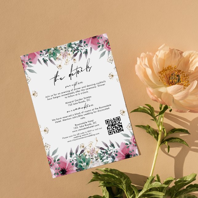 Rose Carnation Minimalist Script Wedding Details Enclosure Card (Creator Uploaded)