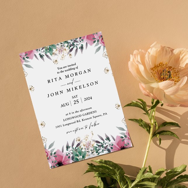 Rose Carnation Minimalist Script Wedding Invitation (Creator Uploaded)