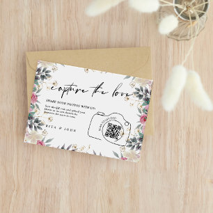 Rose Carnation Script Capture The Love QR code Enclosure Card