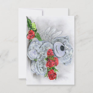 Rose : carte d'ours en peluche rouge