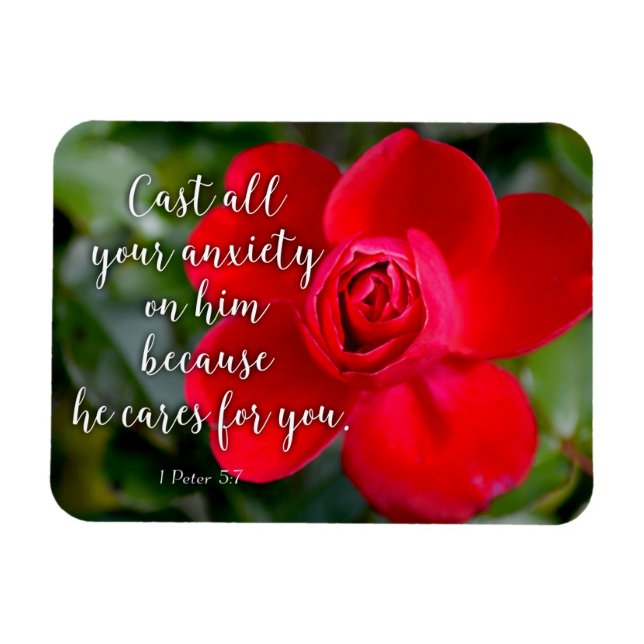Rose Cast all your Anxiety Christian Bible Verse Magnet (Horizontal)